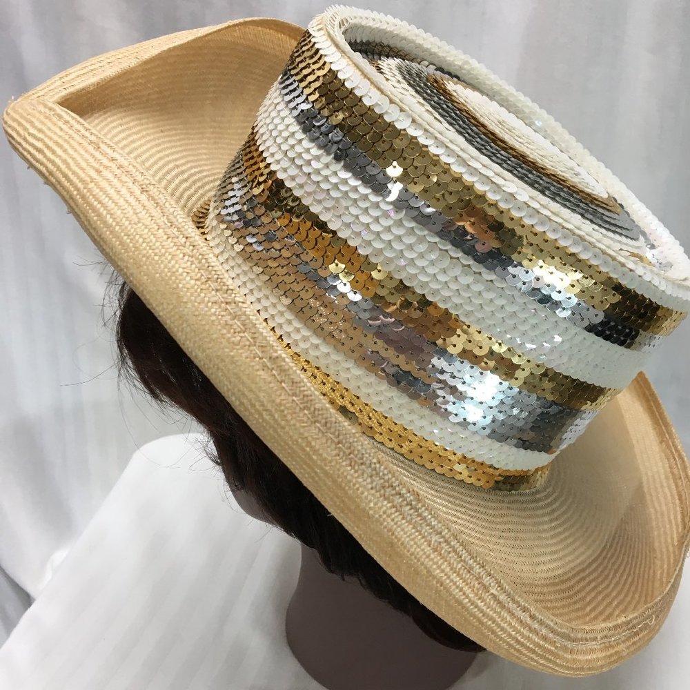 Beige Whittall & Shon Straw Hat with Sequins